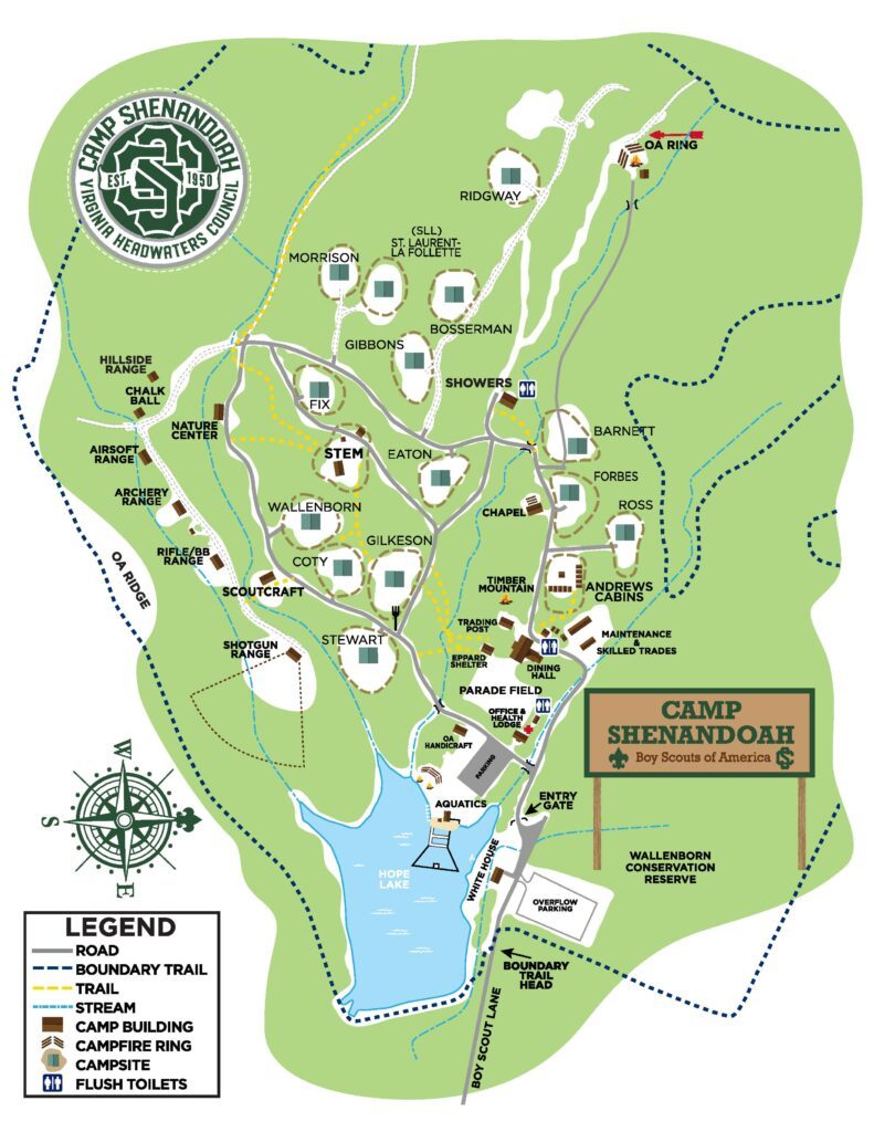 Map of Camp Shenandoah BSA, Swoope, Virginia